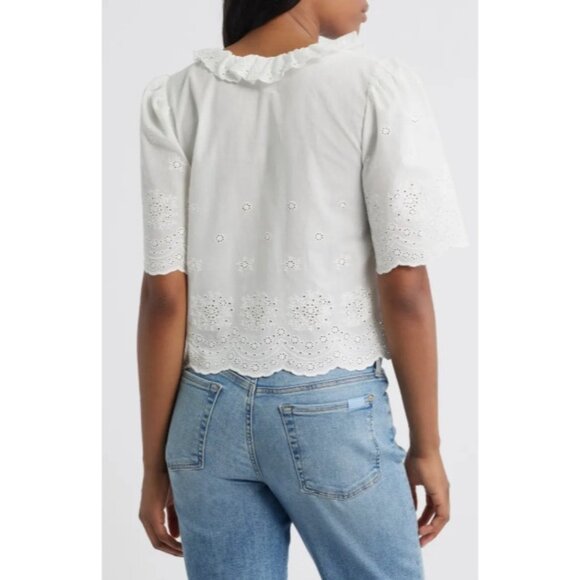 WAYF Camilla Eyelet Embroidered White Cotton Top SZ S NEW - Picture 2 of 6